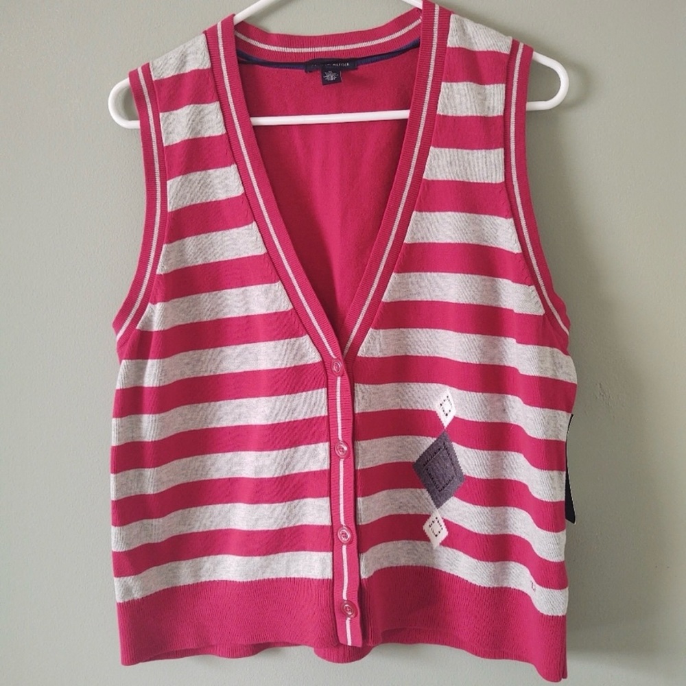 π‘ Tommy Hilfiger Vest Red/Pink with Gray Stripes Size XL